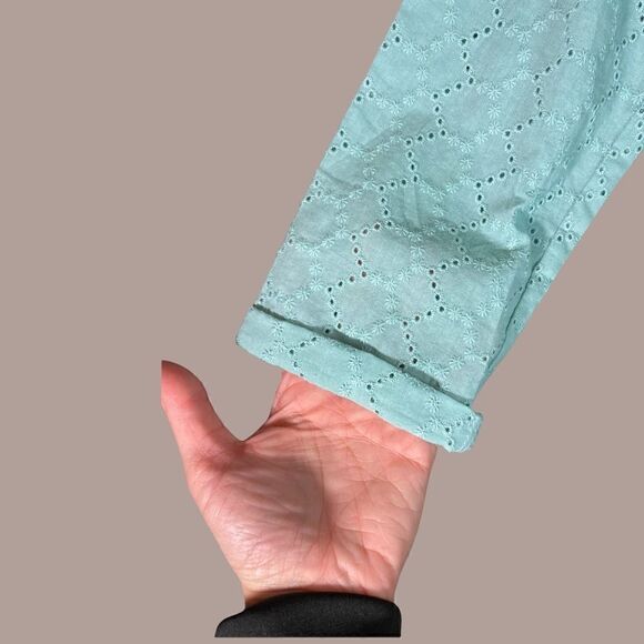 NWT Front Tie Eyelet Button Down Teal Top - Picture 5 of 13